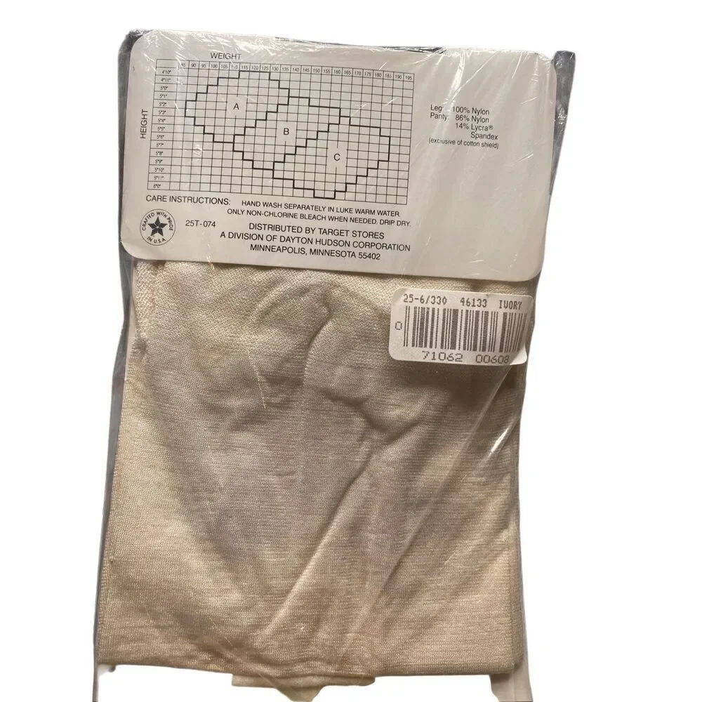 Target Control Top Pantyhose Ivory Size C Reinforced Sandalfoot Cotton Shield